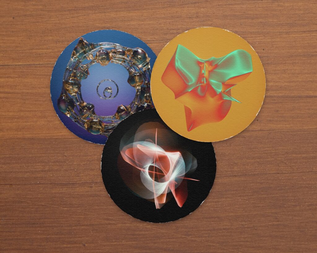 Caps mit Artworks verschiedener 3D-Formen, illustriert von Schulenheimer